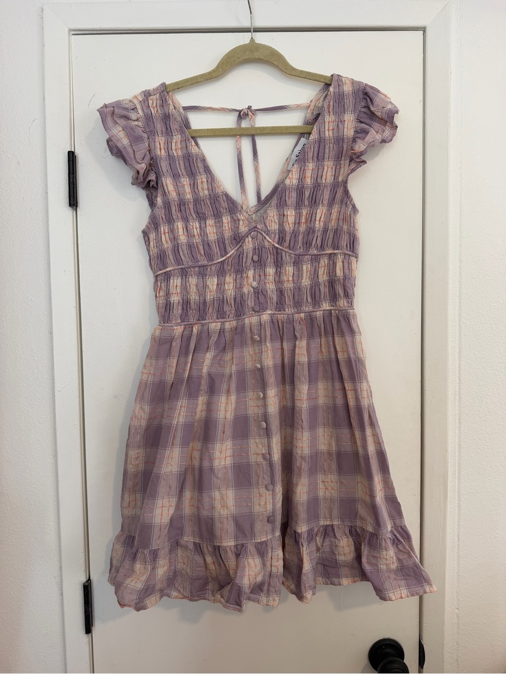 En Saison Lavender Plaid Button-Front Mini Dress